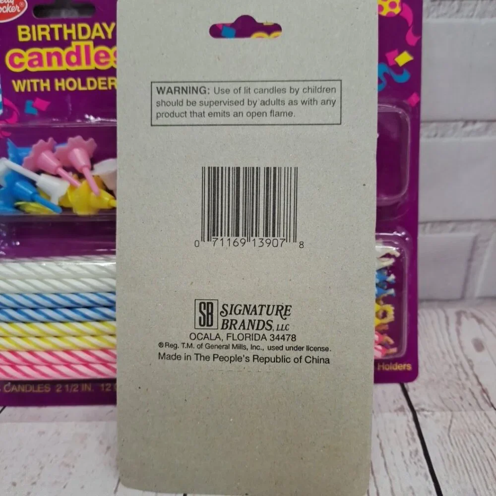 VTG Betty Crocker Birthday Candles With Holders 2.5" Striped Candles Pink Yellow - Picture 3 of 6